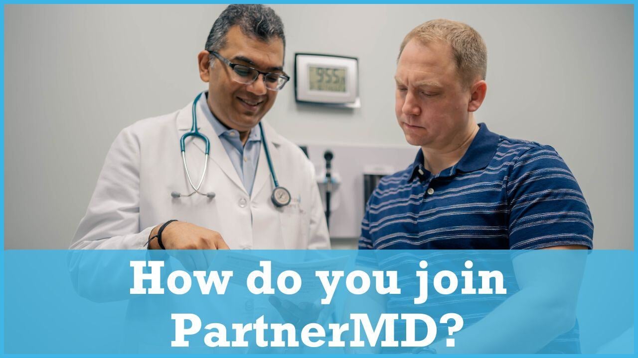 thumbnail image with a doctor talking to a patient for a video explaining what the next steps are to joining PartnerMD