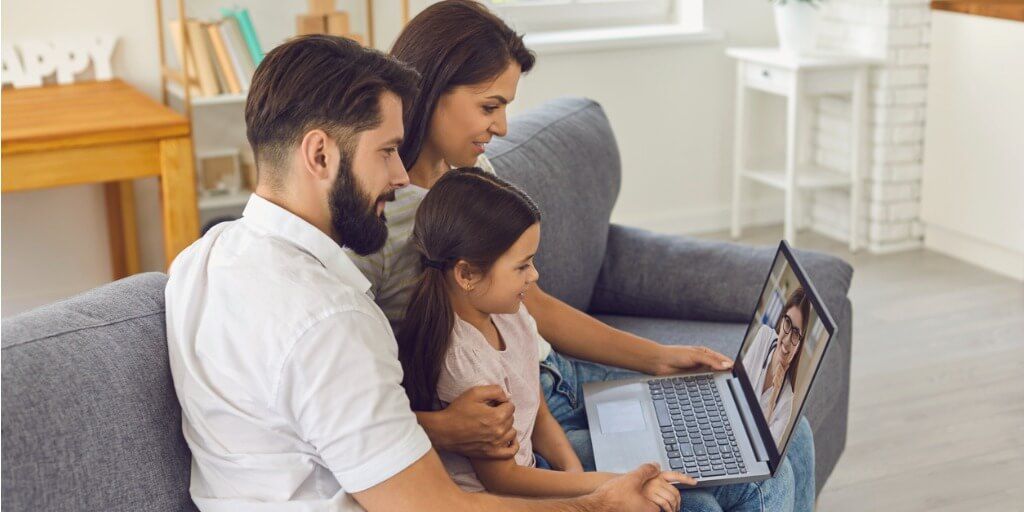 family talking to online-only doctor