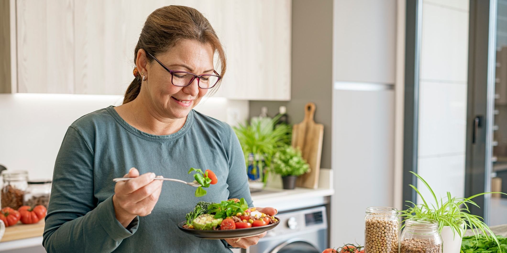 Woman enjoying whole foods.