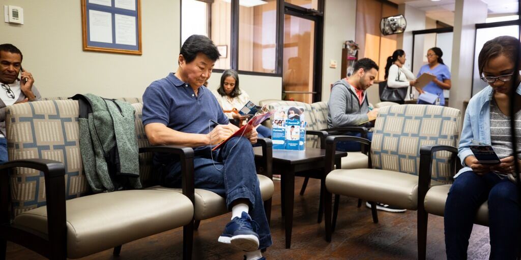 patients waiting in healthcare waiting room