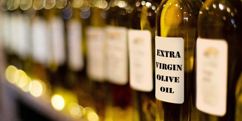 Extra virgin olive oil bottles, a great source of nutrients for aging