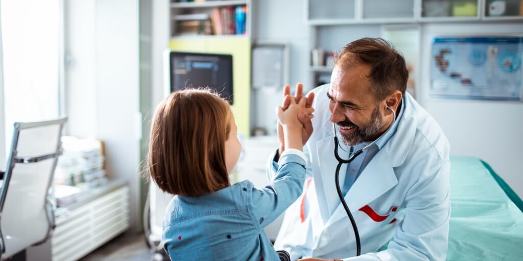 Concierge doctor high fiving a child patient. 