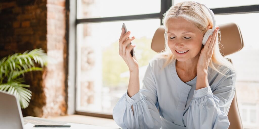 Busy working mom on phone relieved