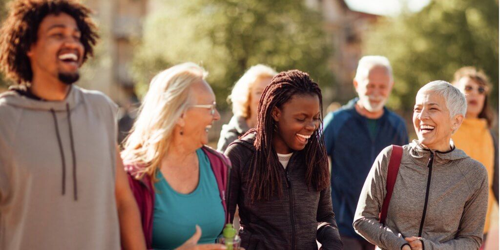 Healthy group of people together outside 