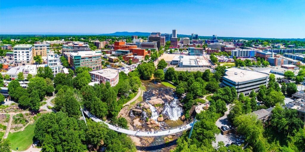 Aerial shot of Greenville, SC
