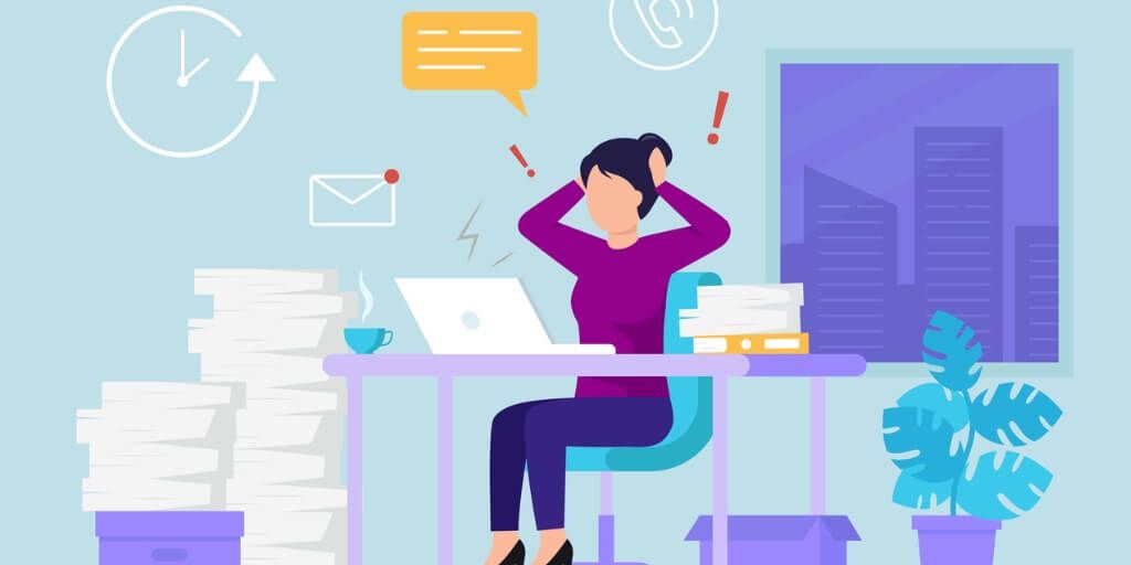 Illustration of stressed out woman at work