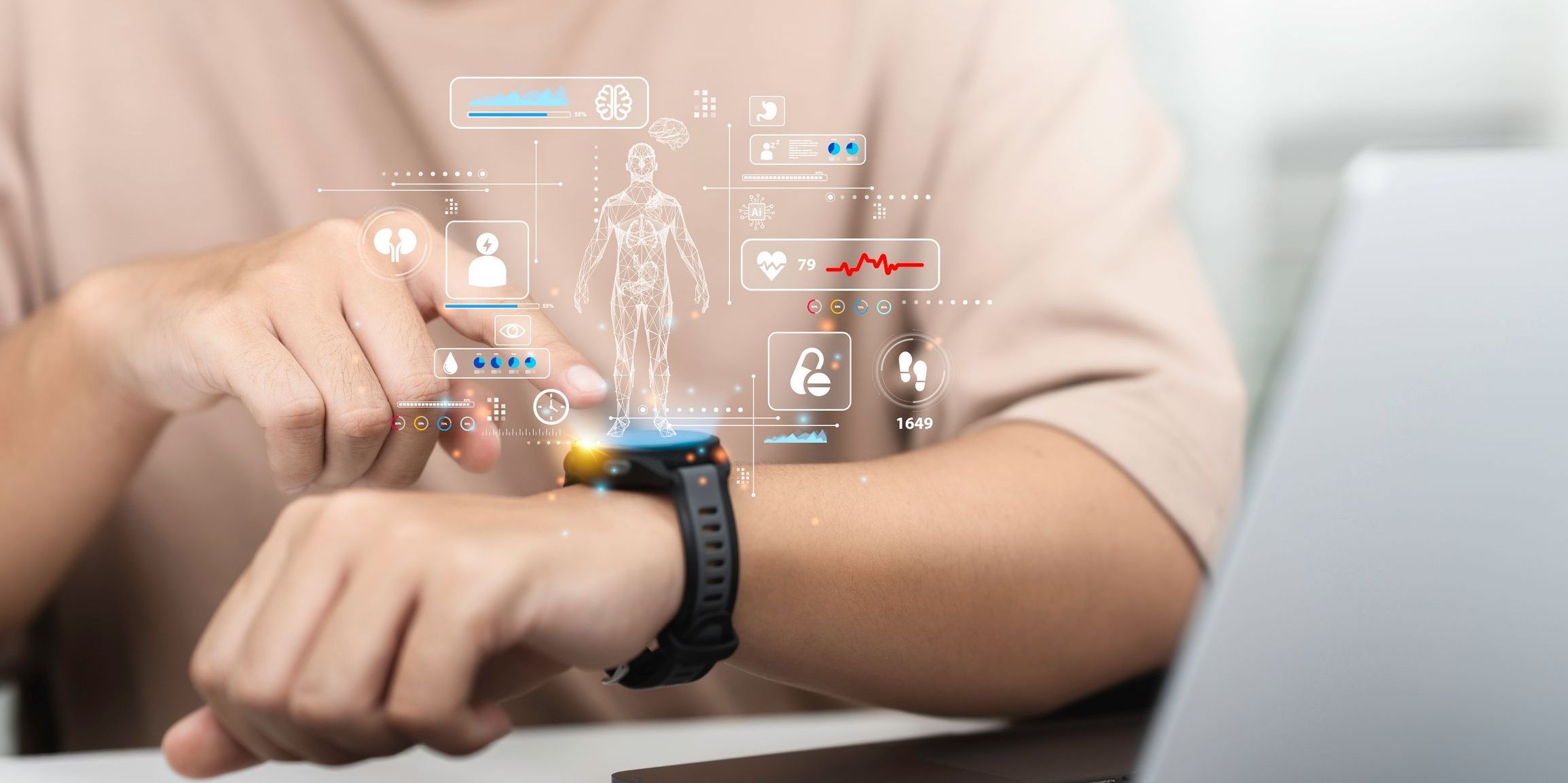 Individual using fitness watch.